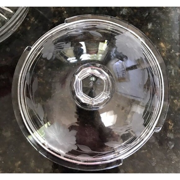 Antique Heisey Clear Glass Lidded Lemon Covered Dish Etched Floral Design - Picture 5 of 6